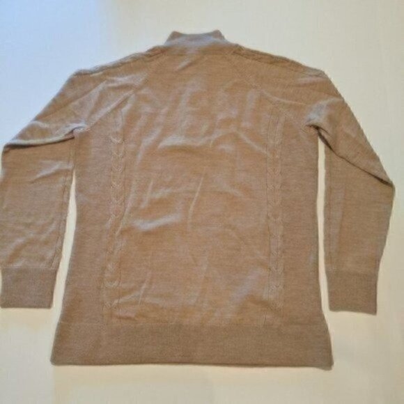 Orvis Men Sweater Medium 100% Merino Wool 1/4 Zip Tan Pullover Cable Knit Soft - Picture 7 of 9